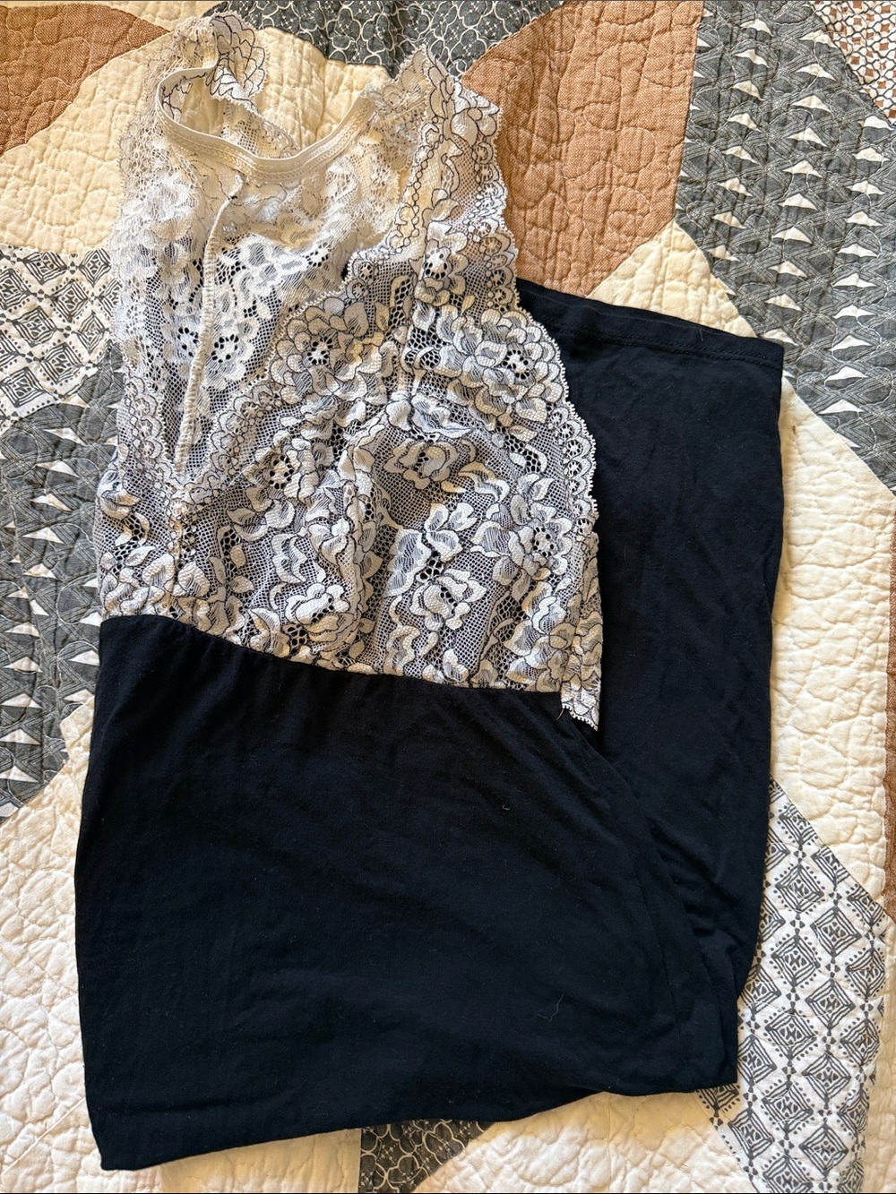 Adore Me Black and Cream Lace Chemise